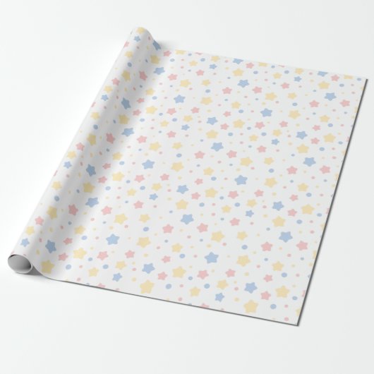 Baby Roze en Blauwe Sterren Patroon Cadeaupapier (Uitgerold)