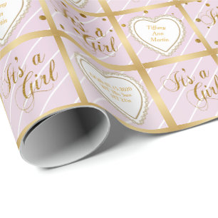 Baby roze en gouden Confetti - Baby Girl Cadeaupapier