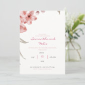 Baby Roze en Groene Floral Wedding Invitation Kaart (Staand voorkant)