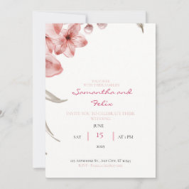 Baby Roze en Groene Floral Wedding Invitation Kaart