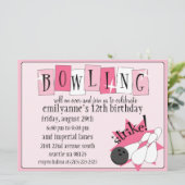 Baby roze en volledig retro Bowling Birthday Party Kaart (Staand voorkant)