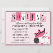 Baby roze en volledig retro Bowling Birthday Party Kaart (Voorkant)