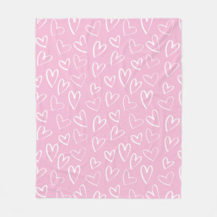 Baby roze en wit hartpatroon fleece deken
