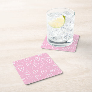 Baby roze en wit hartpatroon kartonnen onderzetters