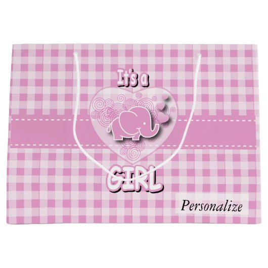 Baby Roze en witte gegiste Baby Large Cadeautasje (Voorkant)