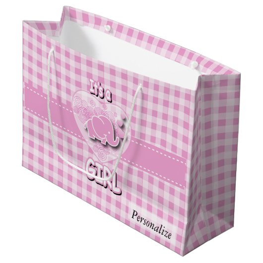 Baby Roze en witte gegiste Baby Large Cadeautasje (Voorkant Gekanteld)