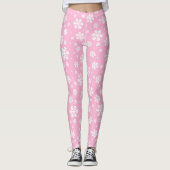 Baby roze en witte kerstsnowflake Patroon Leggings (Voorkant)