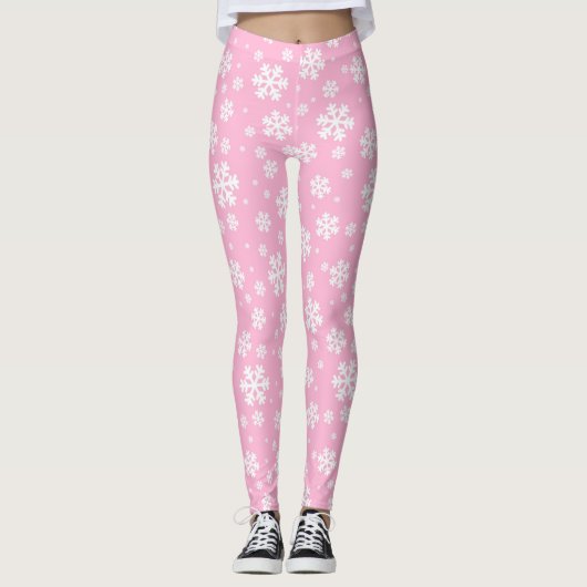 Baby roze en witte kerstsnowflake Patroon Leggings (Voorkant)