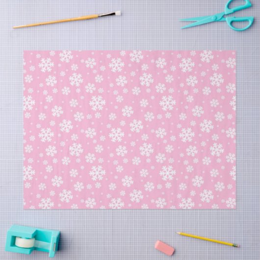 Baby roze en witte kerstsnowflakes patroon tissuepapier (Craft)