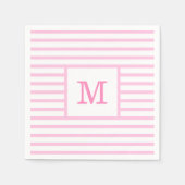 Baby Roze en Witte Strepen Aangepast Monogram Servet (Voorkant)