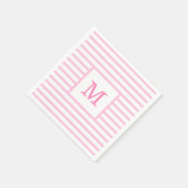 Baby Roze en Witte Strepen Aangepast Monogram Servet (Hoek)