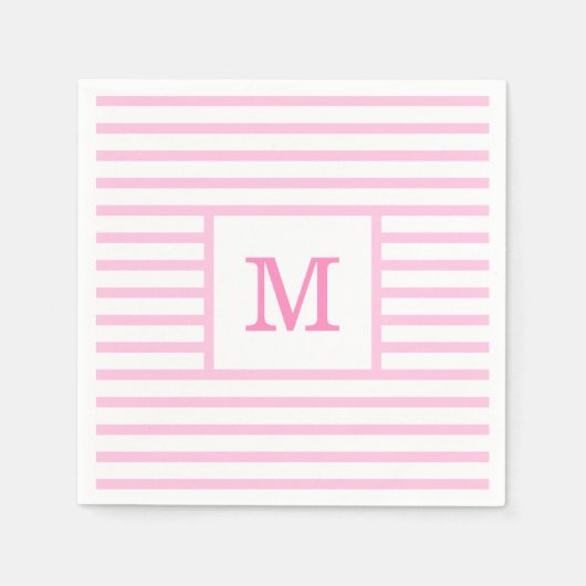 Baby Roze en Witte Strepen Aangepaste Initialen Servet (Voorkant)