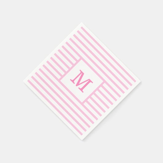 Baby Roze en Witte Strepen Aangepaste Monogram Servet (Hoek)
