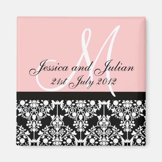 Baby Roze en zwart sparen de Datum Damask Trelli.. Magneet (Voorkant)