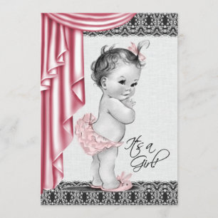 Baby roze en zwarte Baby shower Kaart