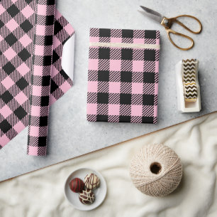 Baby roze en zwarte buffel geruit Cadeaupapier