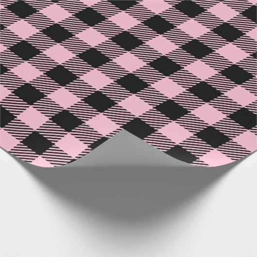 Baby roze en zwarte buffel geruit Cadeaupapier (Hoek)