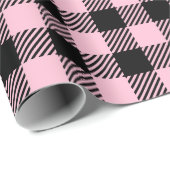  Baby roze en zwarte buffel geruit Cadeaupapier (Rol Hoek)