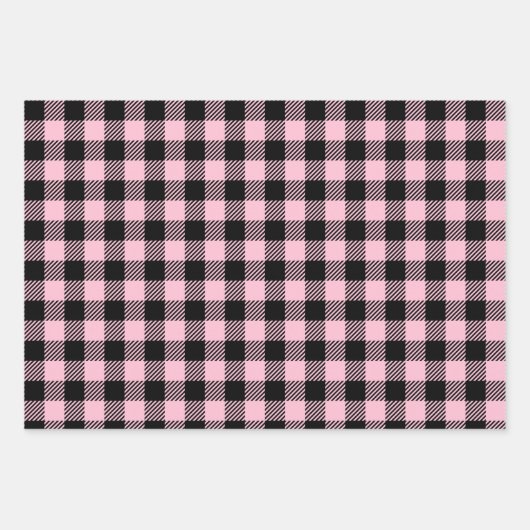  Baby roze en zwarte buffel geruit Inpakpapier Vel (Voorkant 3)