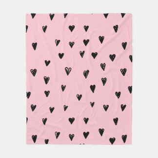 Baby Roze en Zwarte Doodles Leuk Hart Patroon Fleece Deken