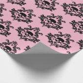 Baby roze en zwarte schedel damast inpakpapier (Hoek)