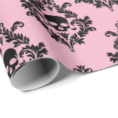 Baby roze en zwarte schedel damast inpakpapier (Rol Hoek)