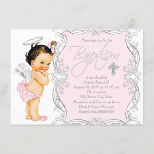 Baby Roze Engel Meisje Doop Kaart