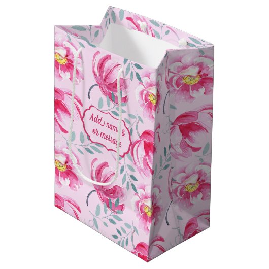 Baby Roze Engelstalige Roos Middelgrote Gift Bag Medium Cadeauzakje (Voorkant Gekanteld)
