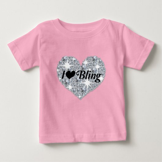 Baby Roze Faux diamanten hart 'I Love Bling'-ontwe (Voorkant)