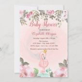 Baby Roze Flamingo Crown Floral Baby shower Kaart (Voorkant)