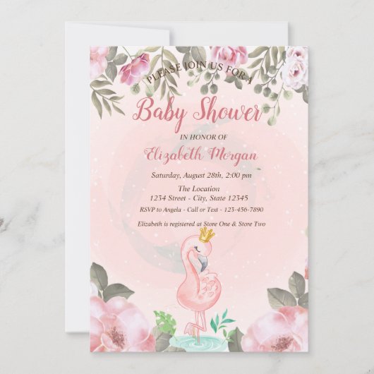 Baby Roze Flamingo Crown Floral Baby shower Kaart (Voorkant)