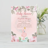Baby Roze Flamingo Crown Floral Baby shower Kaart (Staand voorkant)