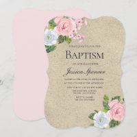 Baby Roze Floral Baby Girl Baptisme Uitnodigen