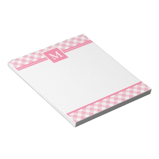Baby Roze geruite Monogram Notitieblok (Schuin)