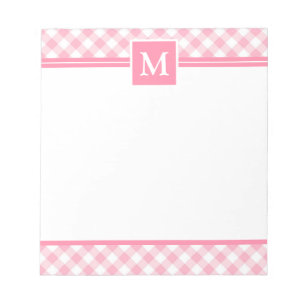 Baby roze gingham check Monogram Notitieblok