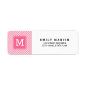 Baby Roze Gingham Monogram Adres Etiket (Voorkant)