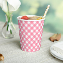 Baby roze gingham papieren bekers