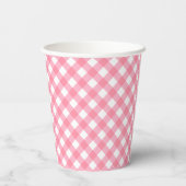 Baby roze gingham papieren bekers (Achterkant)