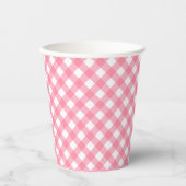 Baby roze gingham papieren bekers (Voorkant)