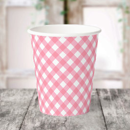 Baby roze gingham papieren bekers