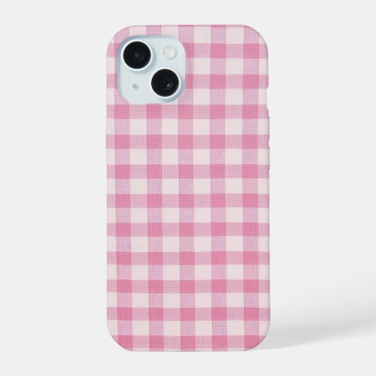 Baby Roze Gingham Patroon iPhone 15 Case (Achterkant)