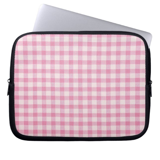 Baby Roze Gingham Patroon Laptop Sleeve (Voorkant)