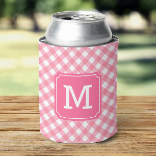 Baby Roze Gingham Personaliseert Monogram Blikjeskoeler