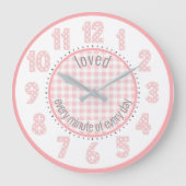 Baby roze gingham Polka Dot Numbers Neursery Clock Grote Klok (Voorkant)