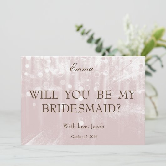 Baby roze glitter zal je mijn Bridesmaid zijn Kaart (Staand voorkant)