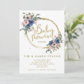 Baby roze goudroze baby shower kaart (Staand voorkant)