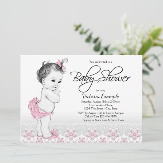  Baby roze grijze douchebeelden Kaart (Staand voorkant)