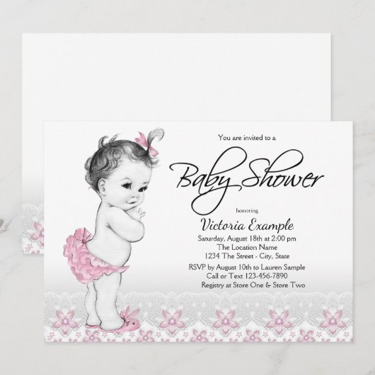  Baby roze grijze douchebeelden Kaart (Voorkant / Achterkant)