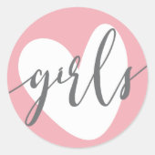 Baby roze hart "meisjes" grijs wit ronde sticker (Voorkant)