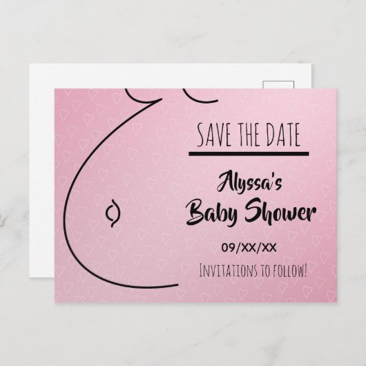Baby Roze harten Baby shower opslaan Datum Aankondigingskaart (Voorkant / Achterkant)